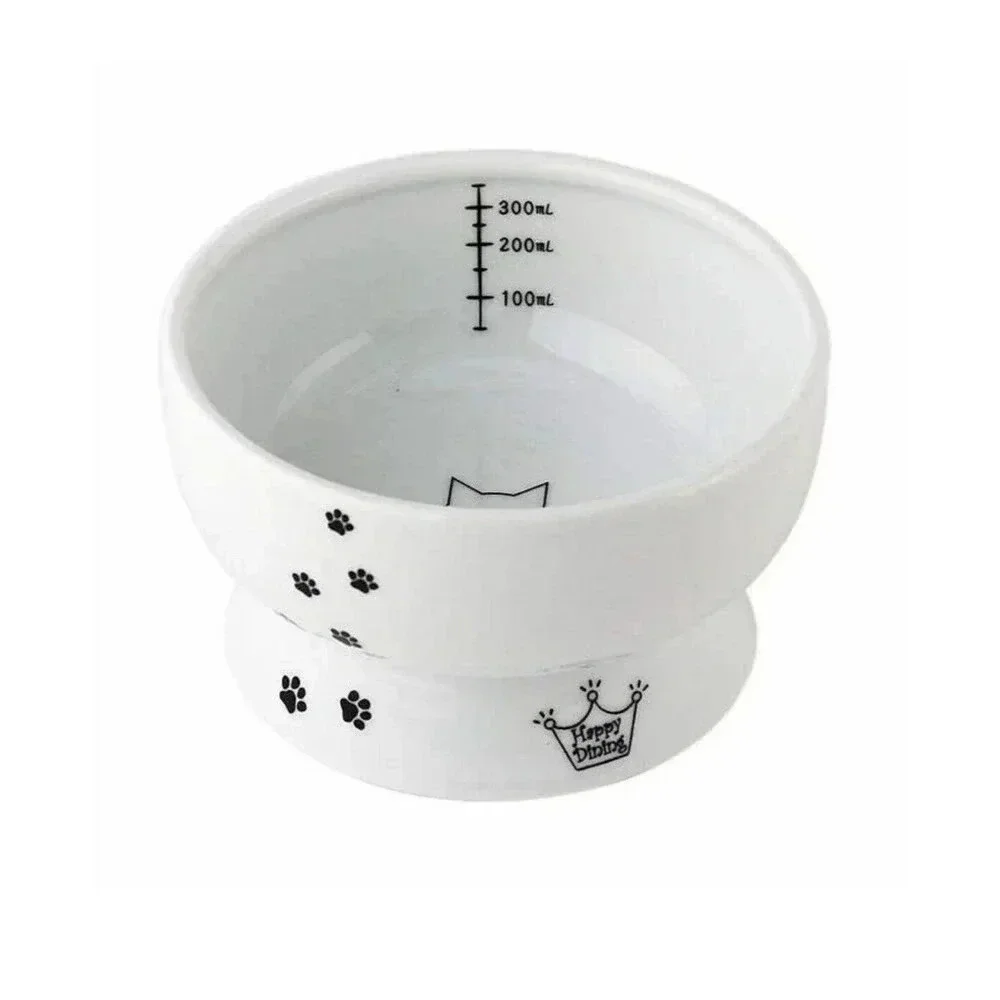 ⚡️Necoichi Raised Cat Water Bowl Porcelain, Paw Prints & Cat Silhouette